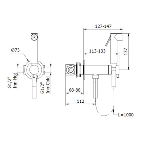 RU224X00Q AquaElite встроенная часть смесителя для гигиениенического гарнитура RU224X00Q - фото 39481