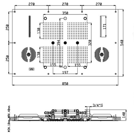 KT072X00Q AquaElite монтажный комплект для верхнего душа потолочного крепления с 4-мя режимами, сенсорной панелью управления и ручным душем, 850x540 мм - копия KT072X00Q - фото 40039