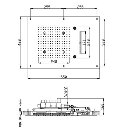 KT075X00Q AquaElite монтажный комплект для верхнего душа потолочного крепления с 4-мя режимами, сенсорной панелью управления и ручным душем, 550x400 мм KT075X00Q - фото 40104