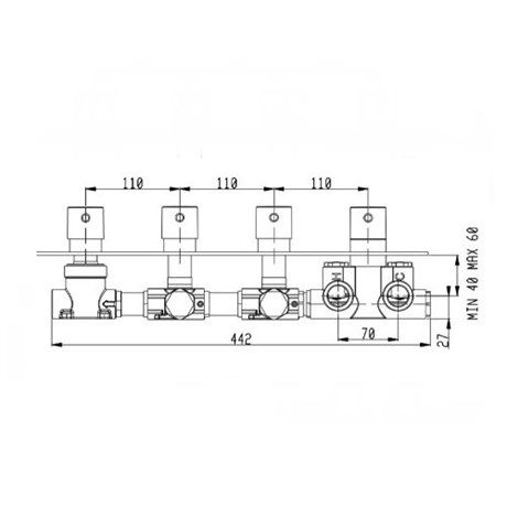 RU004X00Q AquaElite встроенная часть термостатического смесителя для душа на 4 потребителя, 3/4" - фото 8693