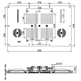 KT072X00Q AquaElite монтажный комплект для верхнего душа потолочного крепления с 4-мя режимами, сенсорной панелью управления и ручным душем, 850x540 мм KT072X00Q