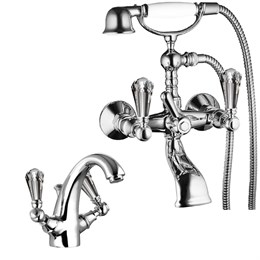 IF059_XX Palazzani Porter Смеситель для раковины с донным клапаном + Настенный смеситель для ванны и душа, ручки Сваровски 551020XX + 553106XX