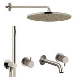 IF190_XX AQUAelite Metal 316 Встроенный смеситель для душа на 3 потребителя + душевой гарнитур + верхний душ из нержавеющей стали + излив для ванны RU603EXX + RU201X00Q + RU713X00Q + KT069AXX + AC060XX